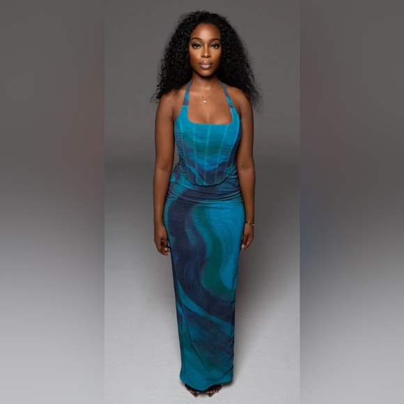 NWT Farai London Nola Corset and Maxi Skirt Set in Blue Multi size XS - Picture 2 of 9